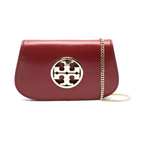 Tory Burch , Red Leather Shoulder Bag with Gold Logo ,Red female, Sizes: ONE SIZE