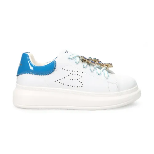Tosca Blu , White Leather Slip-On Sneakers with Rhinestone Detail ,White female, Sizes: