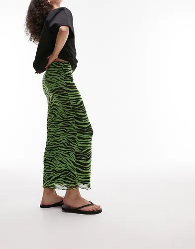 Tosphop mesh grunge lace top zebra print midi skirt in green and black