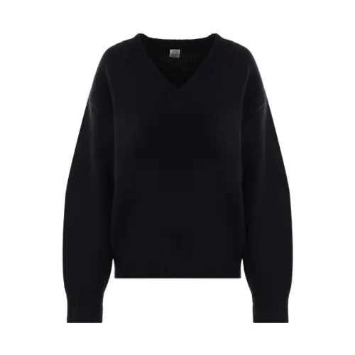 TotêMe , Black V-Neck Wool Cashmere Sweater ,Black female, Sizes: