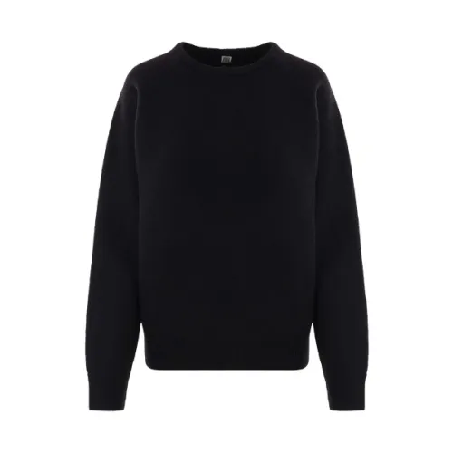 TotêMe , Black Wool Ribbed Sweater Pullover ,Black female, Sizes: