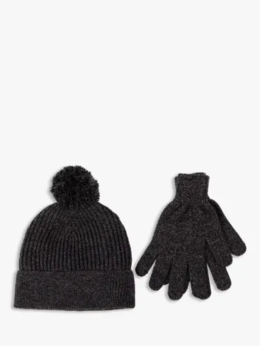totes Classic Knitted Bobble Hat and Gloves Set, Black/Grey - Black/Grey - Male