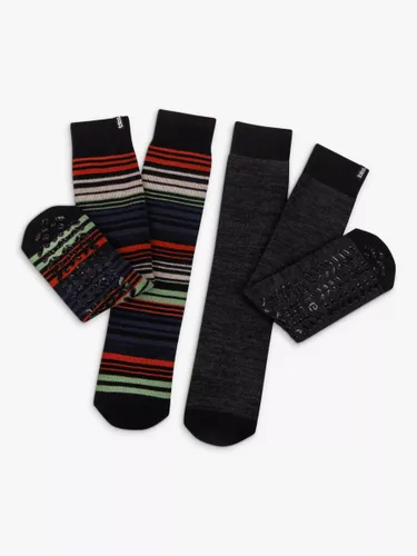 totes toasties Original Stripe Slipper Socks, Pack of 2, Black/Multi - Black/Multi - Male