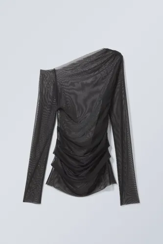 Transparent Drape Asymmetric Long Sleeve - Black