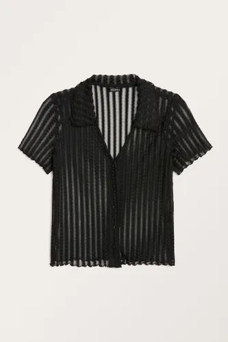 Transparent structured short sleeve shirt - Black