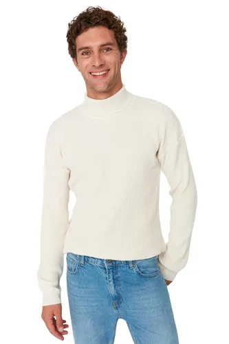 Trendyol Man Oversize Basic Turtleneck Knitwear Sweater Ecru