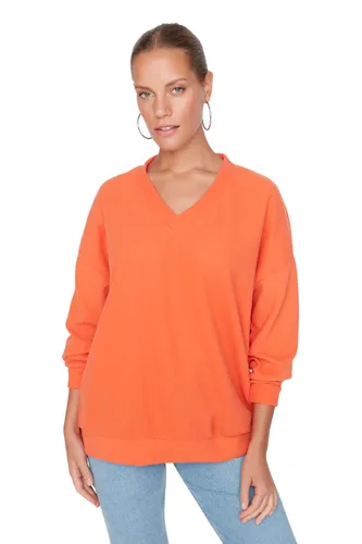 Trendyol Women Basics Oversize Basic V Neck Knit Sweatshirt