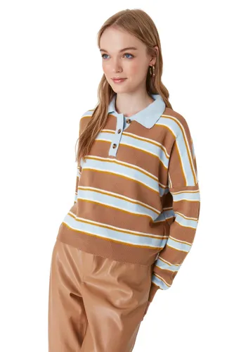 Trendyol Women's Polo Neck Striped Regular Sweater
