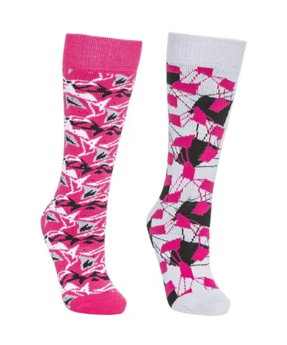 Trespass Boys Childrens/Kids Rockies Ski Socks (Pack Of 2) (Platinum/Pink Lady) - Multicolour