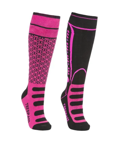 Trespass Girls & Boys Concave Supportive Snowsport 2 Pack Skiing Socks - Pink Cotton
