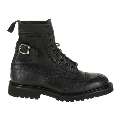 Tricker's , Black Hammered Leather Ankle Boot ,Black male, Sizes: