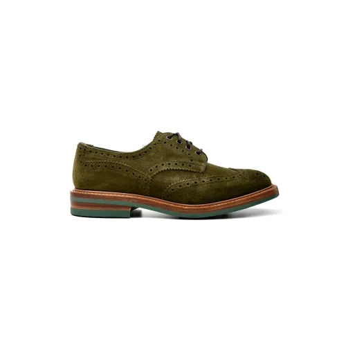 Tricker's , Green Suede Flat Shoes ,Green male, Sizes: