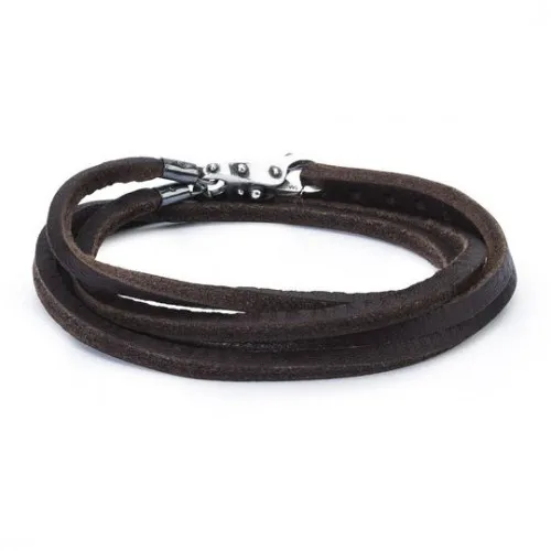 Trollbeads Leather Bracelet Brown with Sterling Silver Lock of Wisdom 45 cm