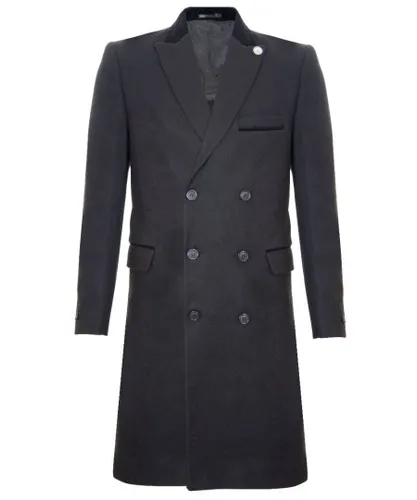 TruClothing Mens 3/4 Black Long Double Breasted Crombie Overcoat Wool Coat Peaky Blinders