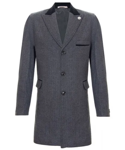 TruClothing Mens 3/4 Long Grey Crombie Overcoat Jacket Herringbone Tweed Coat Peaky Blinder - Charcoal Suede
