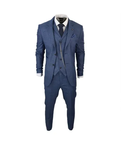TruClothing Mens 3 Piece Blue Prince Of Wales Check Suit