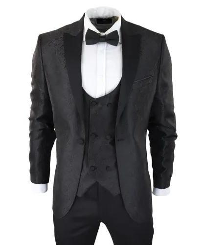 TruClothing Mens Black Tuxedo Blazer Waistcoat Brocade Satin Paisley Formal Dinner Jacket
