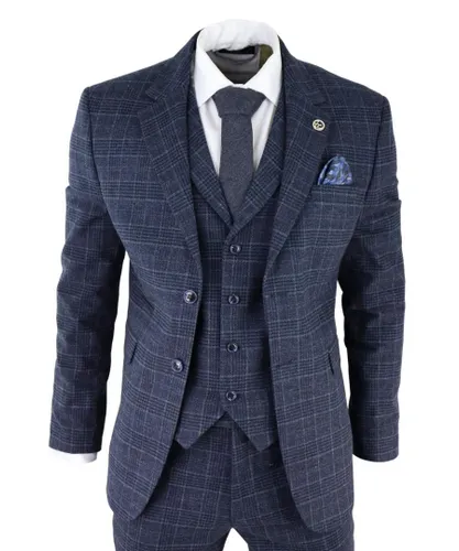 TruClothing Mens Blue Check 3 Piece Tweed Suit Peaky Blinders 1920s Gatsby Tailored Fit Canvas