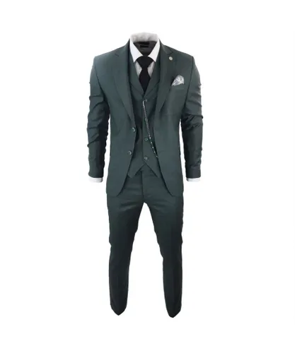TruClothing Mens Classic 3-Piece Plain Green Suit