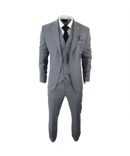 TruClothing Mens Classic 3-Piece Plain Grey Suit