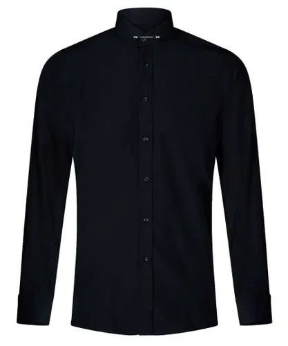 TruClothing Mens Club Collar Black Shirt 1920s Peaky Blinders With Bar Poplin Pin Smart