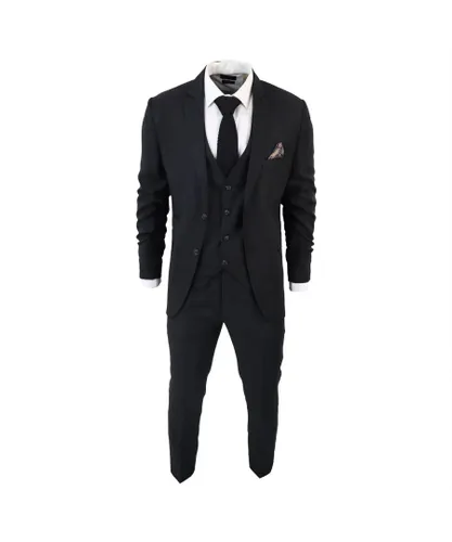 TruClothing Mens IM1 Classic Plain Black 3 Piece Suit
