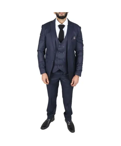 TruClothing Mens IM1 Double Brusted Plain Navy 3 Piece Suit