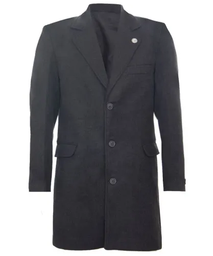 TruClothing Mens Long Charcoal Wool Slim Fit Overcoat