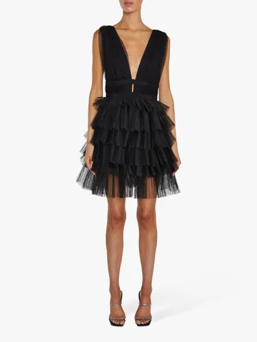 True Decadence Elle Plunge Front Tiered Tulle Mini Dress, Black - Black - Female
