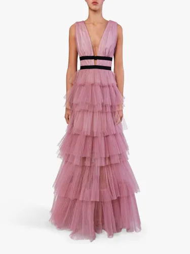 True Decadence Tiered Tulle Maxi Dress - Dark Pink - Female