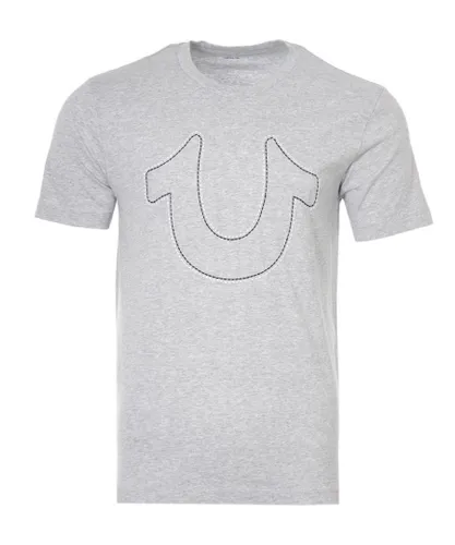 True Religion Mens Double Stitch Horseshoe Logo T-Shirt - Heather Grey
