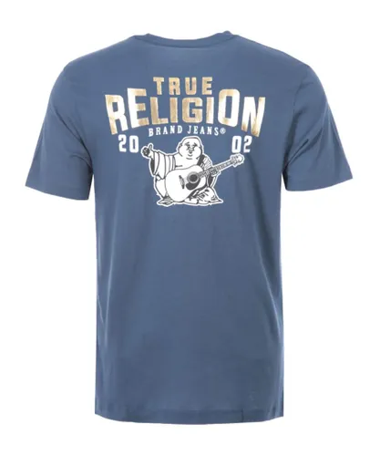 True Religion Mens Monotone Buddha Logo Crew Neck T-Shirt - Blue