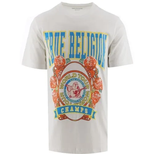 True Religion Mens Optic White Champs Puff Print T-Shirt