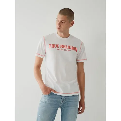 True Religion Mens Optic White Flatlock Arch T-Shirt