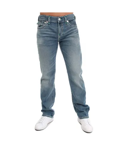 True Religion Mens Ricky DBL Raised Super T Flap Jeans in Denim - Blue Cotton