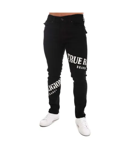 True Religion Mens Rocco SN Flap Toss Logo Jeans in Denim - Black Cotton