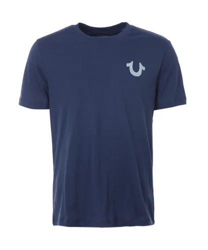 True Religion Mens Slant Logo Back Print Crew Neck T-Shirt in Blue
