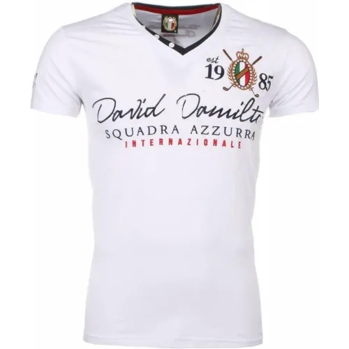 True Rise , Italian T-shirt - Short Sleeves Men - Embroidered Squadra Azzura ,White male, Sizes: