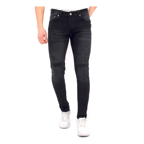 True Rise , Jeans with Distressed Detailing Slim Fit - Dc-049 ,Black male, Sizes: