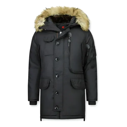 True Rise , Winter Jacket for Men Long - Faux Fur Collar Parka ,Black male, Sizes: