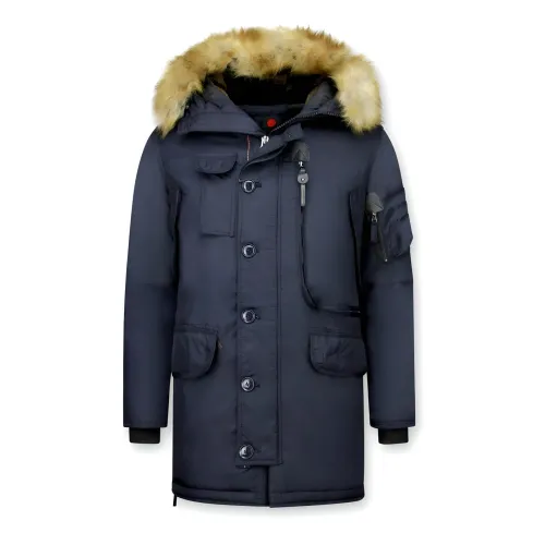 True Rise , Winter Jackets Online Men - Fake Fur Collar Parka ,Blue male, Sizes: