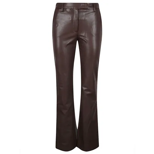 True Royal , Brown Faux Leather Flared Trousers ,Brown female, Sizes: