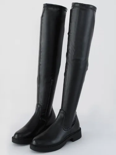 Truffle Black Faux Leather Knee Hight Boot