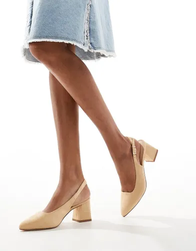 Truffle Collection block heel sling back court shoes in beige-Neutral