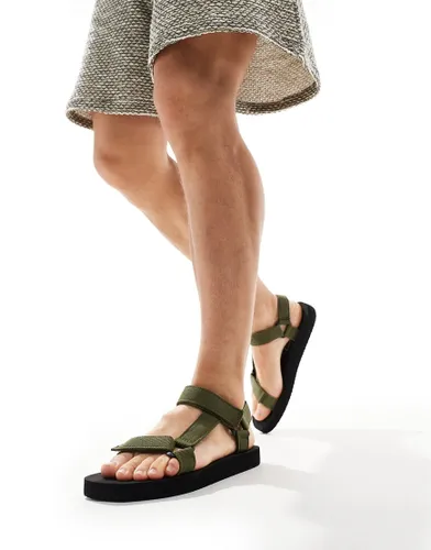 Truffle Collection chunky web strap sandals in khaki-Green