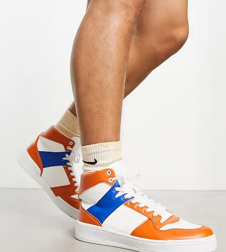 Truffle Collection wide fit hitop lace up trainers in orange-Multi