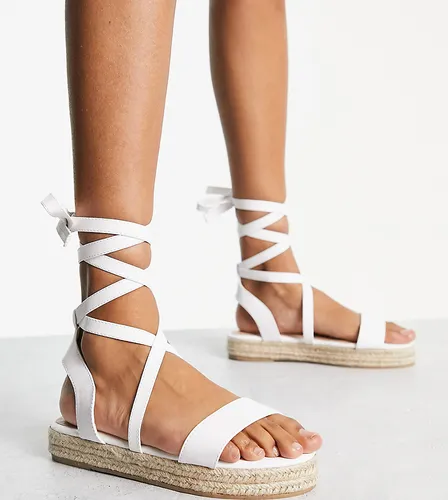 Truffle Collection Wide Fit tie leg espadrille sandals in white