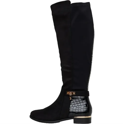 Truffle Collection Womens Hat Knee High Boots Black Microfibre
