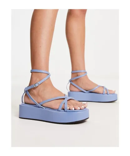 Truffle Collection Womens strappy ankle strap flatform sandals in blue - Sky Blue