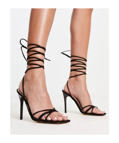 Truffle Collection Womens tie leg stiletto heeled sandals with square toe in black